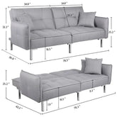 Fabric Covered Futon Sofa Bed with Adjustable Backrest, Gray